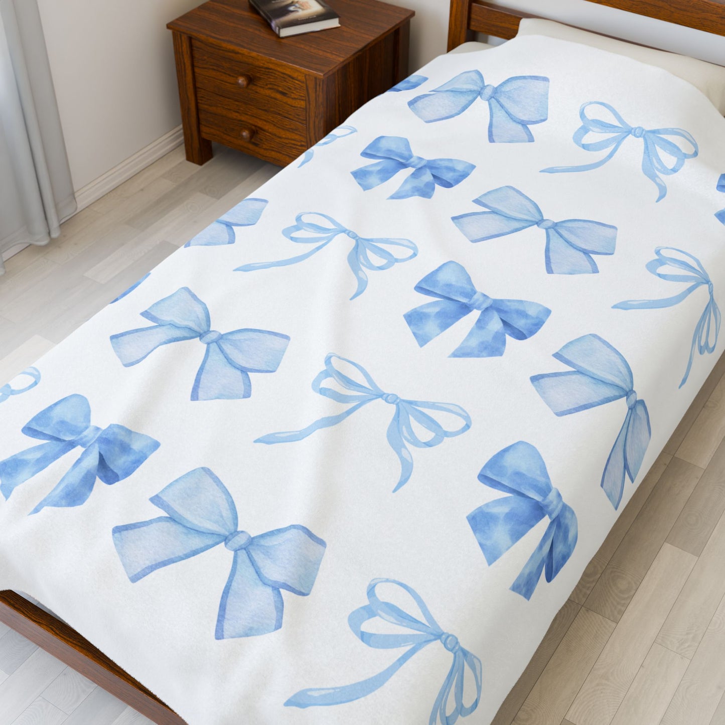 Blue Croquette Bow Blanket, Blue bow baby blanket, bow nursery blanket, preppy bow blanket, gift for daughter, coastal bow blanket