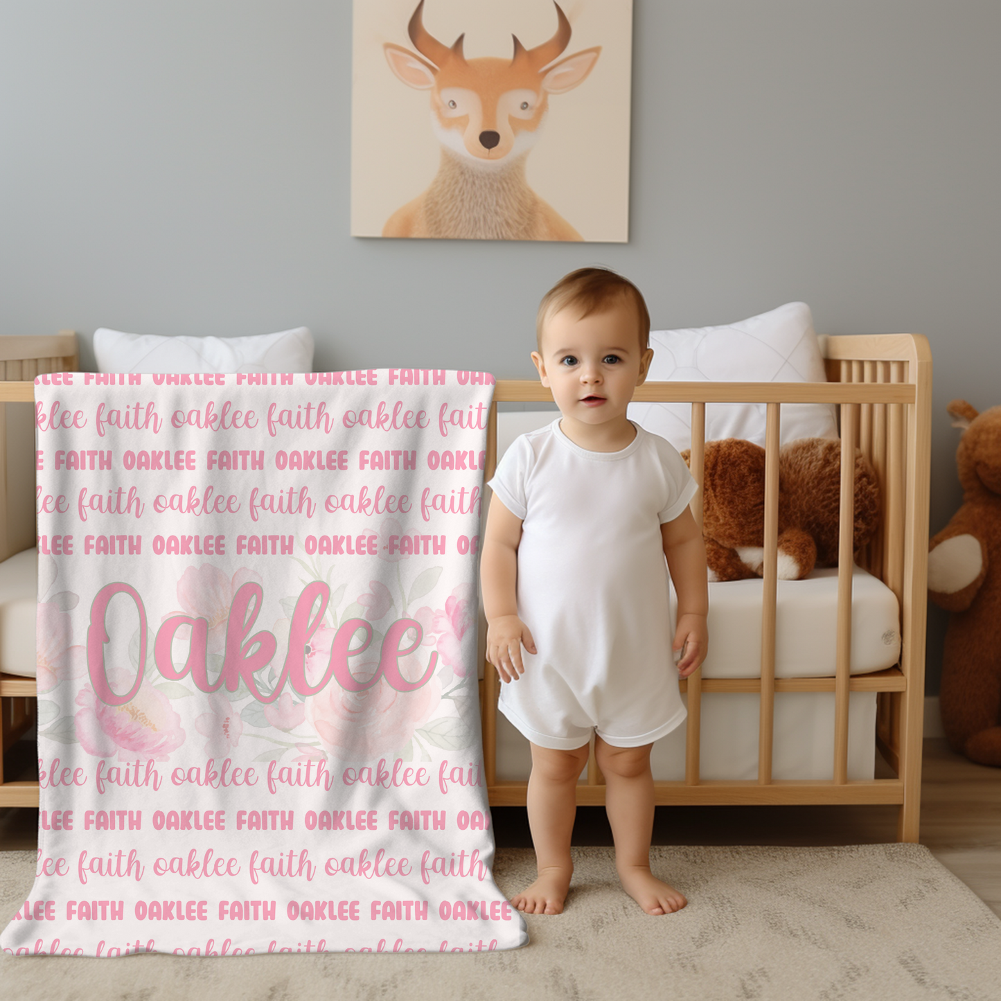 Custom Name Blanket - Peony Floral