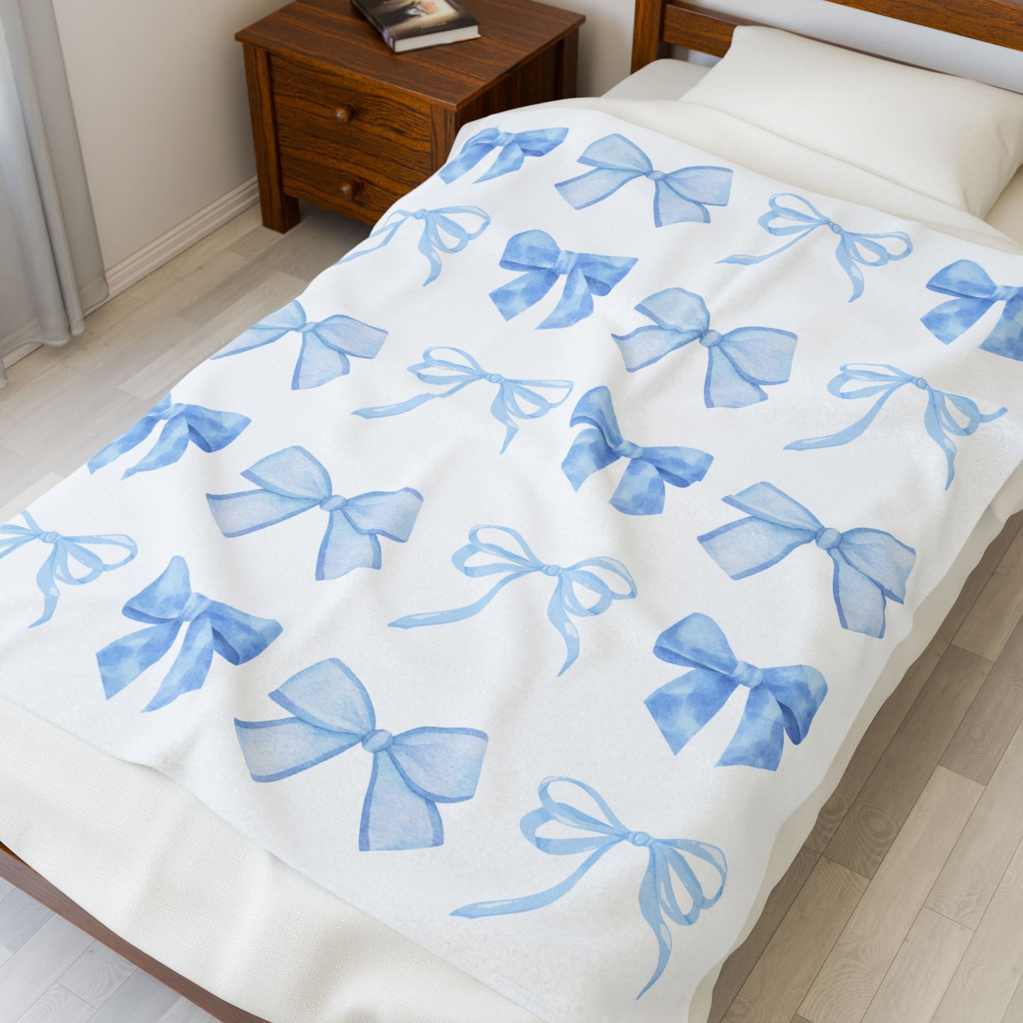 Blue Croquette Bow Blanket, Blue bow baby blanket, bow nursery blanket, preppy bow blanket, gift for daughter, coastal bow blanket