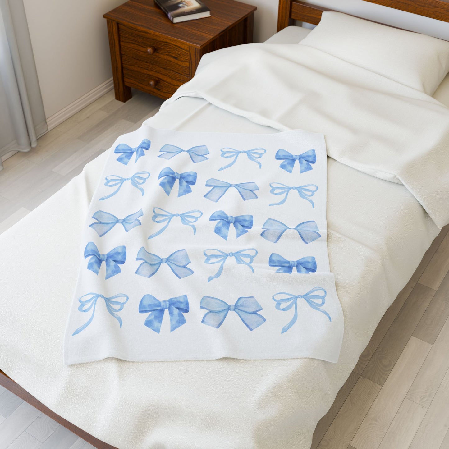 Blue Croquette Bow Blanket, Blue bow baby blanket, bow nursery blanket, preppy bow blanket, gift for daughter, coastal bow blanket