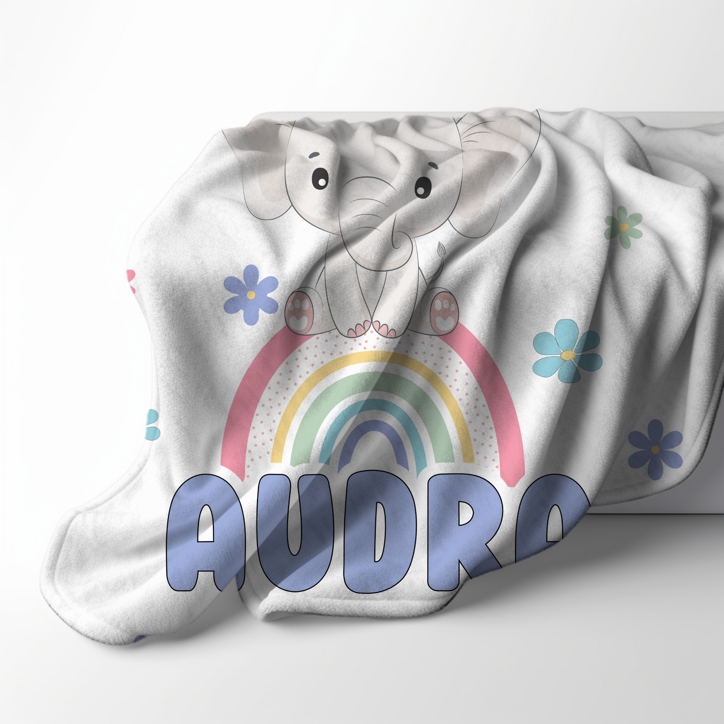 Custom Name Blanket - Girl Elephant Rainbow