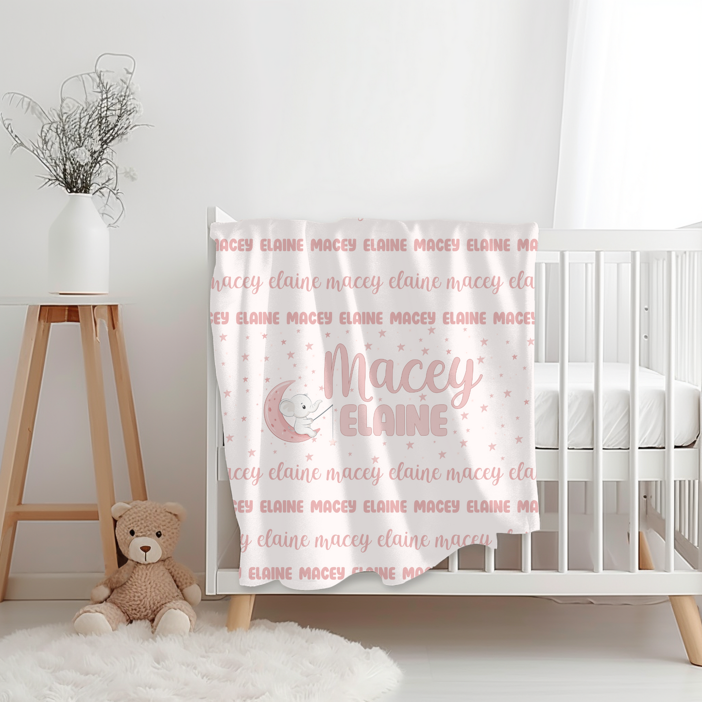 Custom Name Blanket - Girl Elephant Moon