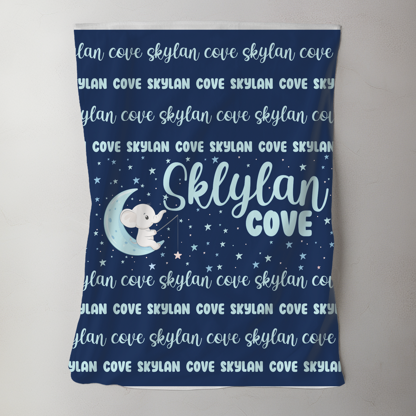 Custom Name Blanket - Boy Elephant Moon