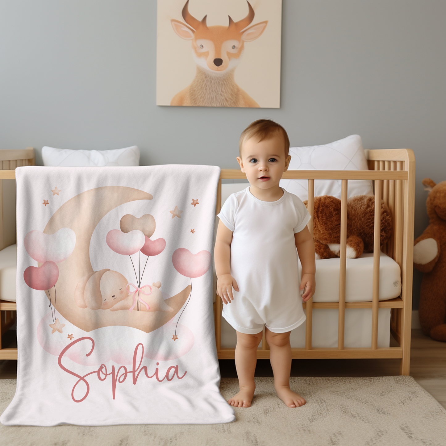 Custom Name Baby Blanket - Bunny Moon