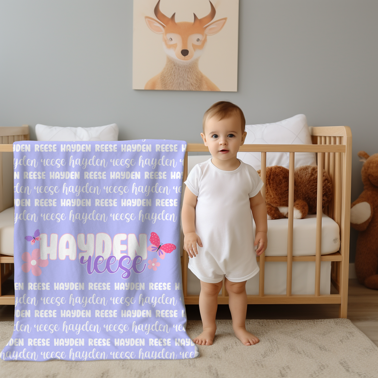 Custom Name Baby Blanket - Spring Butterfly