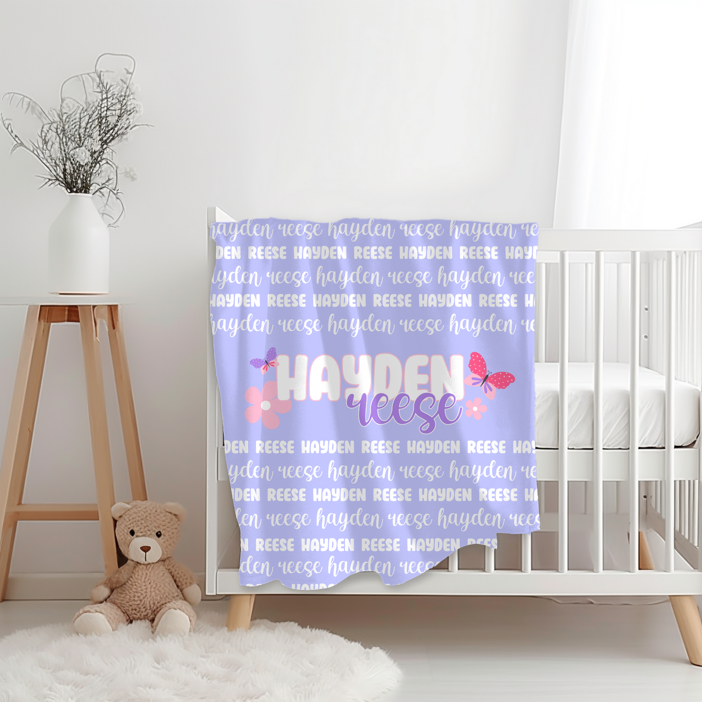 Custom Name Baby Blanket - Spring Butterfly