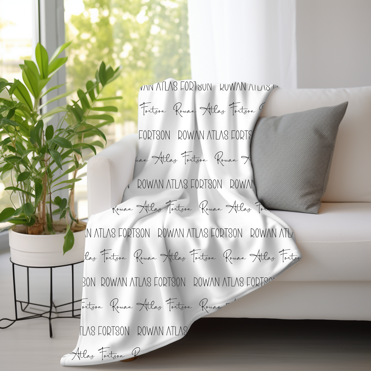 Custom Name Baby Blanket - Minimalist Black and White
