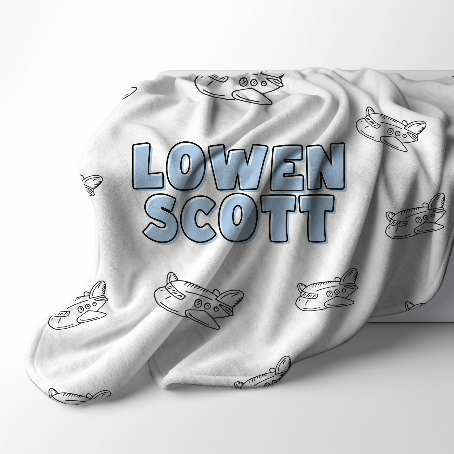 Custom Name Baby Blanket - Doodle Airplane
