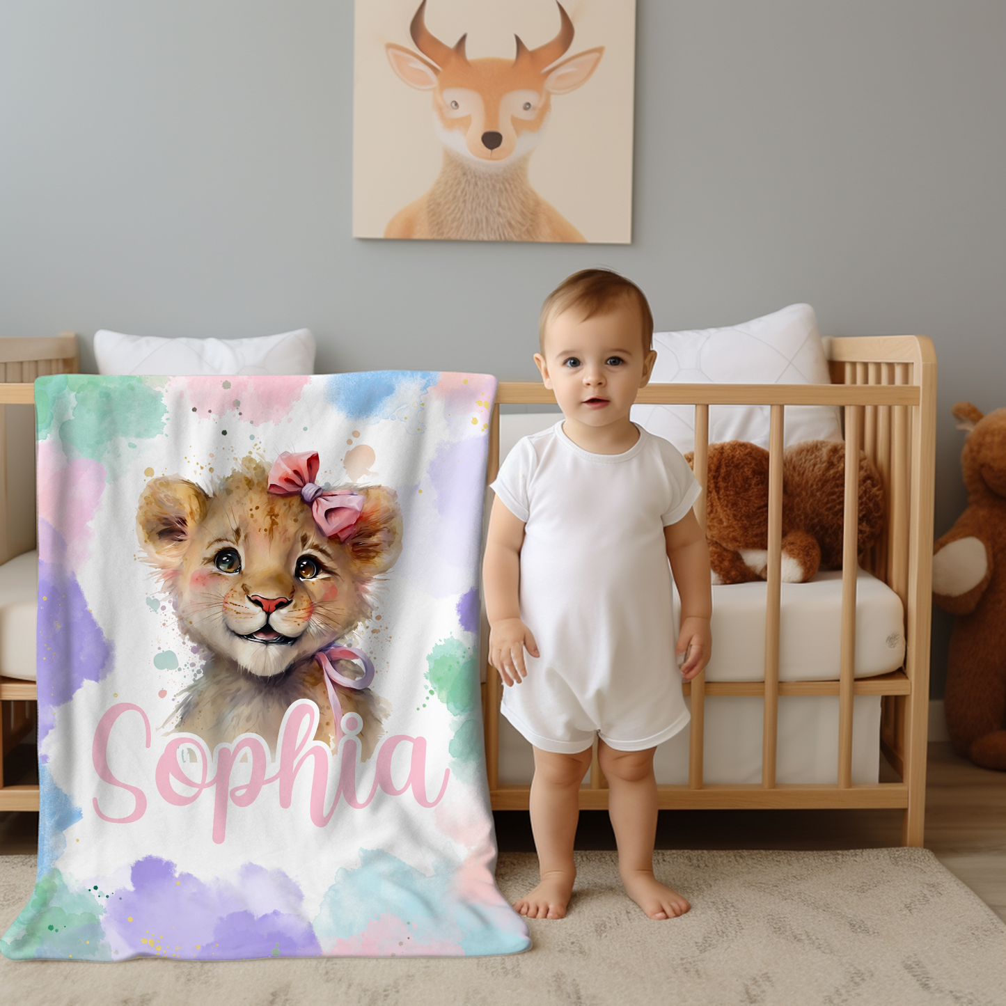 Custom Name Baby Blanket - Girl Lion