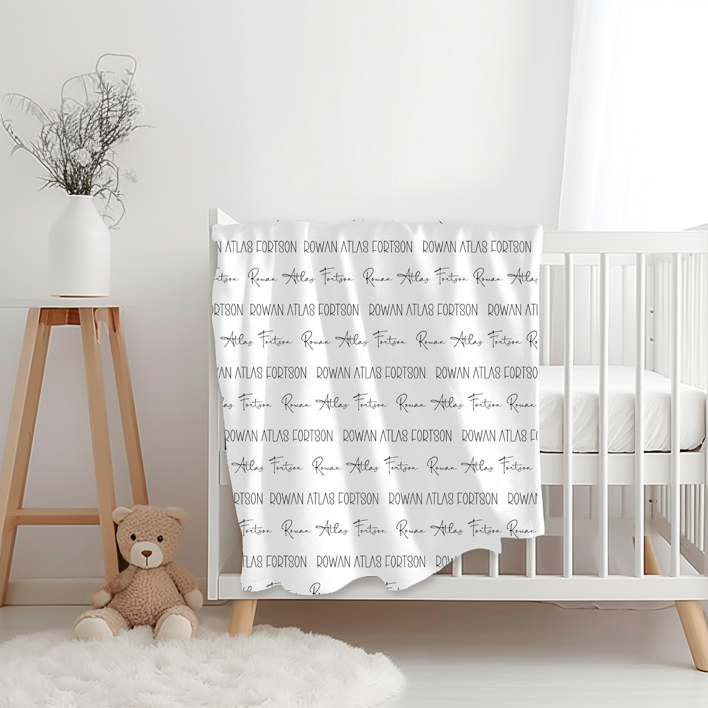 Custom Name Baby Blanket - Minimalist Black and White