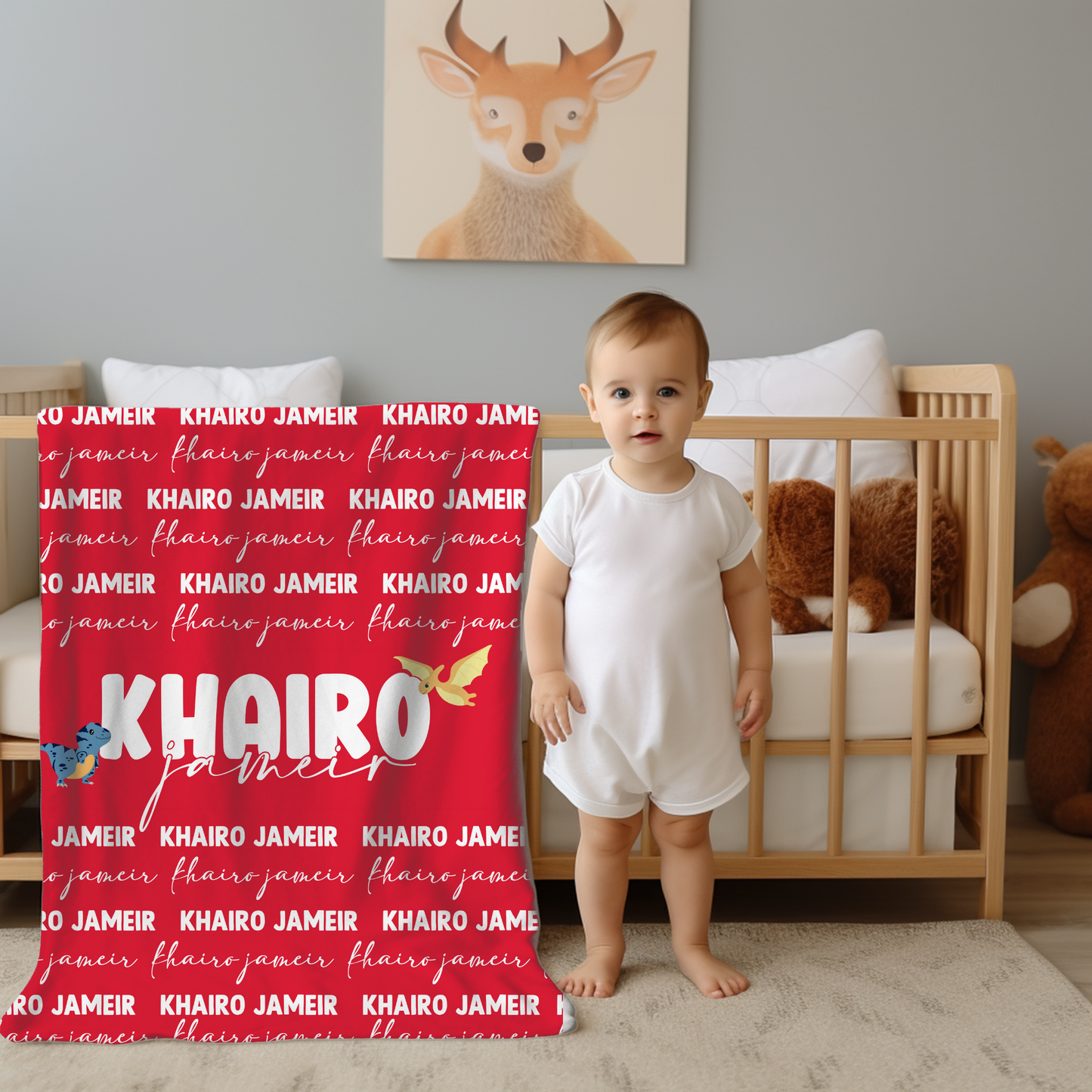 Custom Name Baby Blanket - Dinosaurs