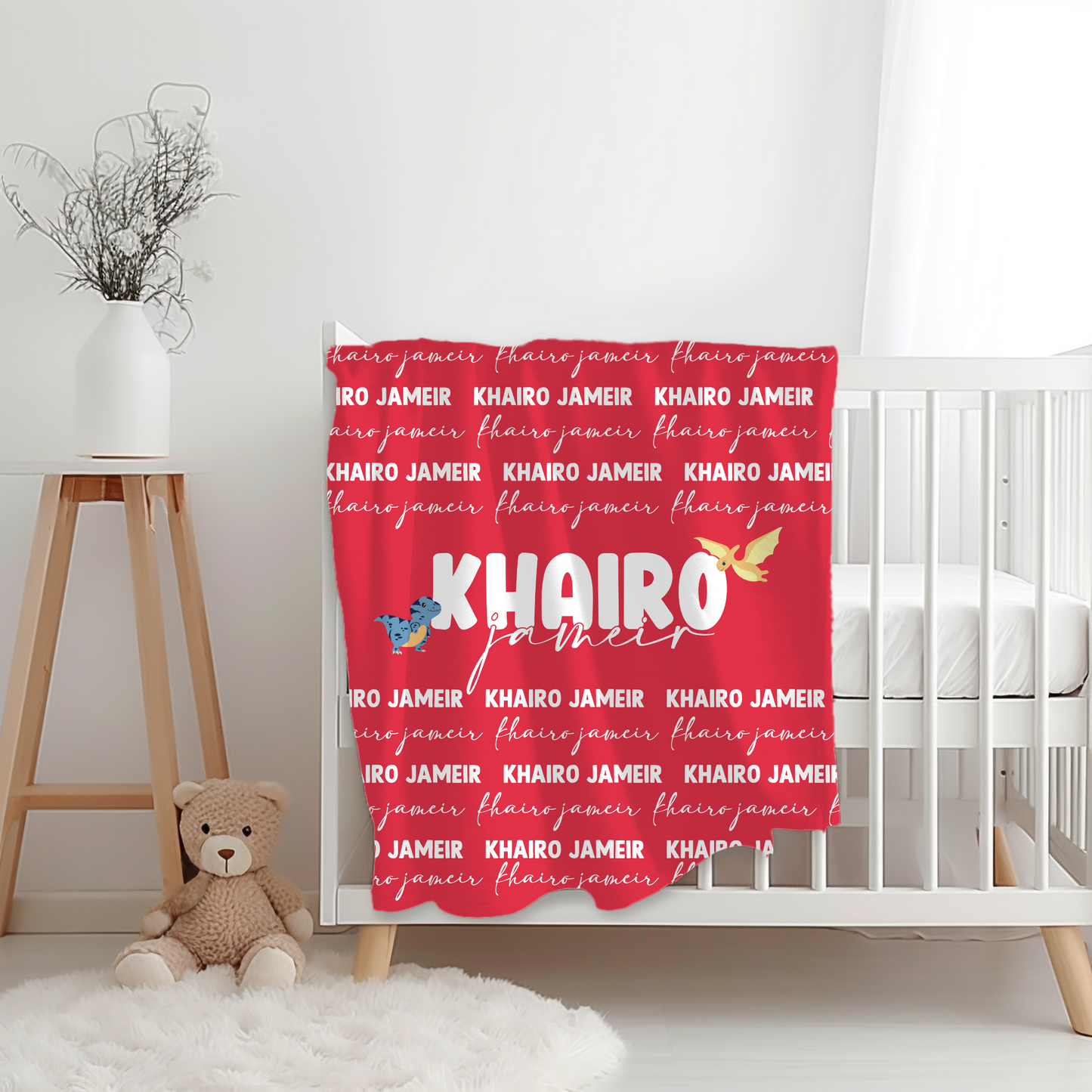 Custom Name Baby Blanket - Dinosaurs