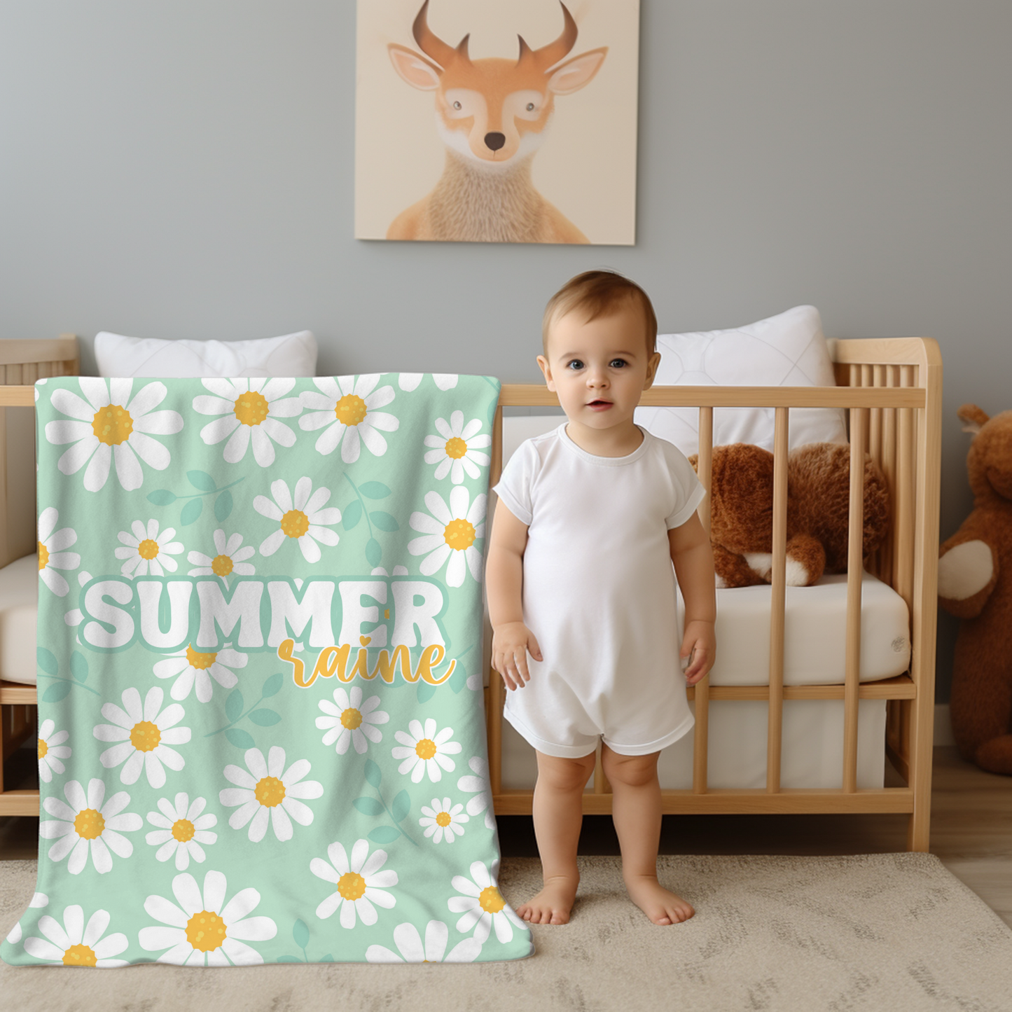 Custom Name Personalized Baby Blanket - Summer Daisy