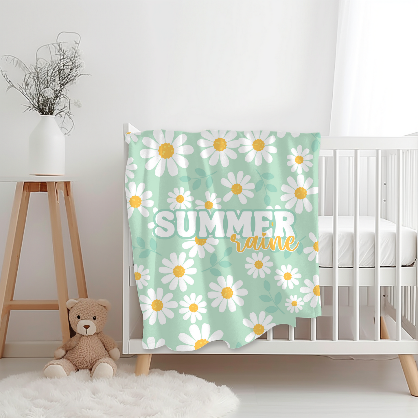 Custom Name Personalized Baby Blanket - Summer Daisy