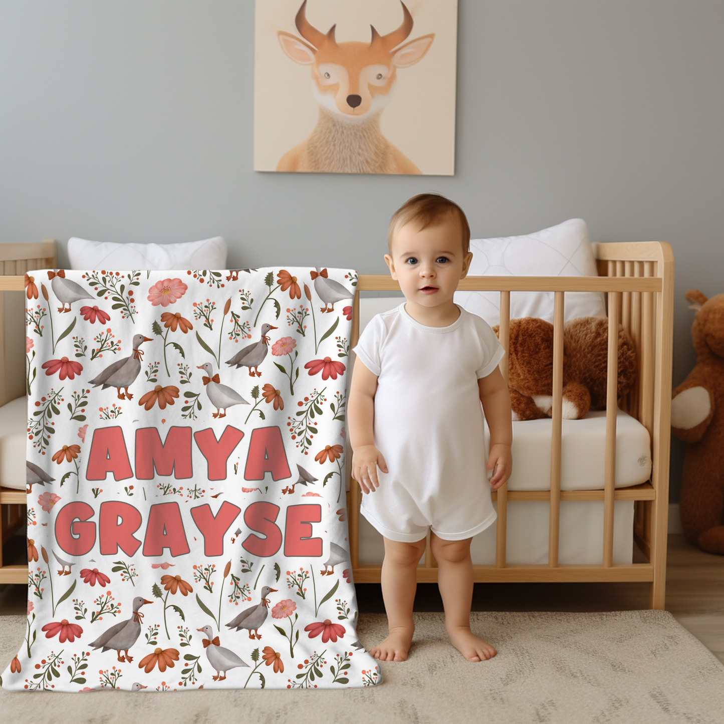 Custom Name Baby Blanket - Farmhouse Goose