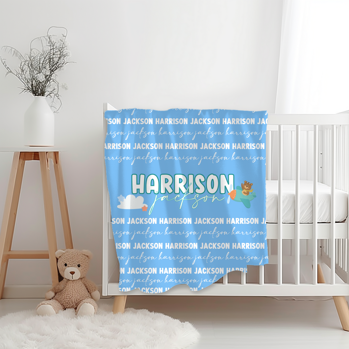 Custom Name Baby Blanket - Airplane