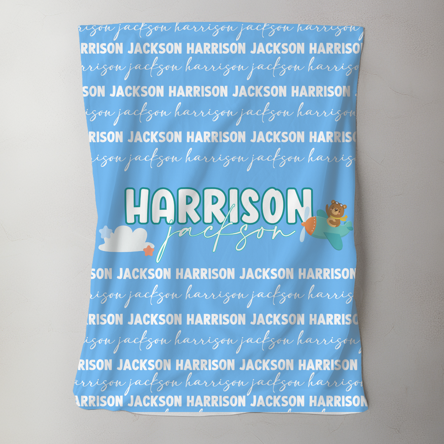 Custom Name Baby Blanket - Airplane