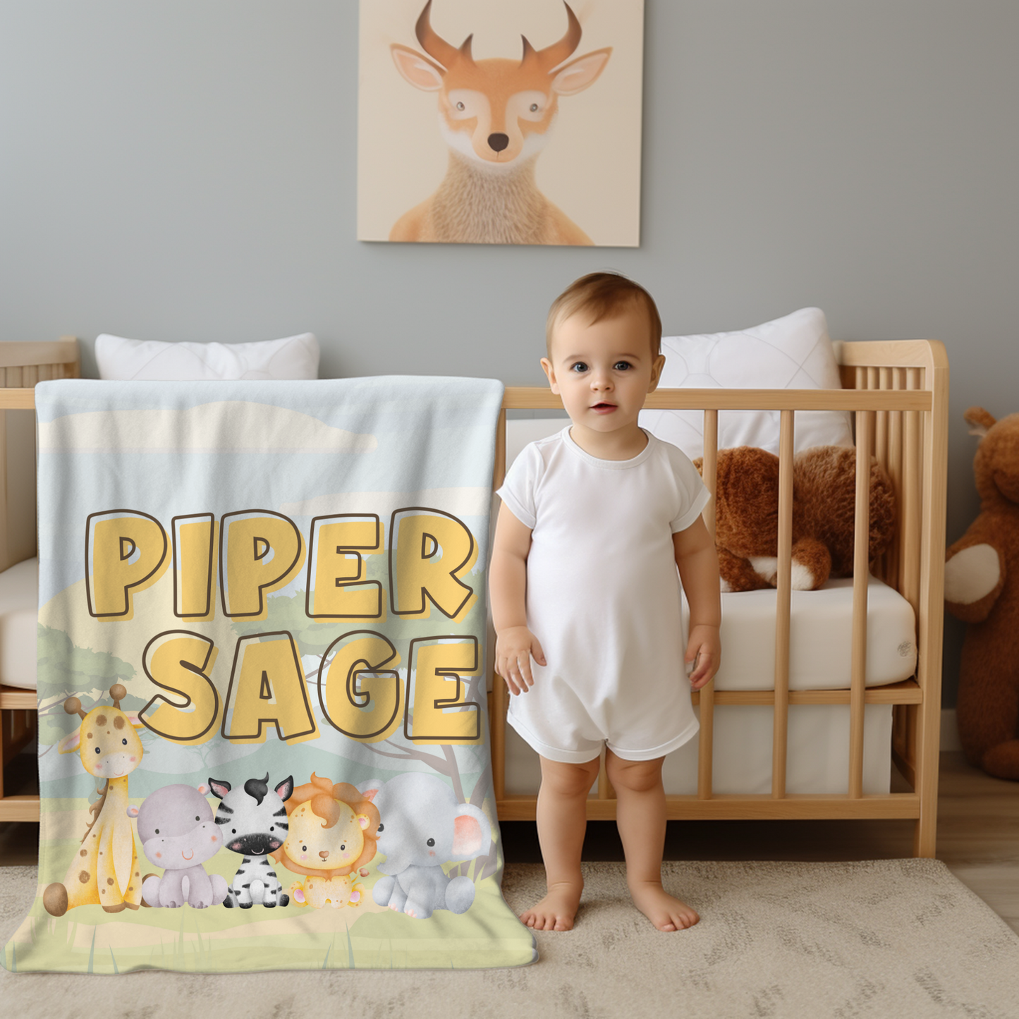 Custom Name Baby Blanket - Safari Theme