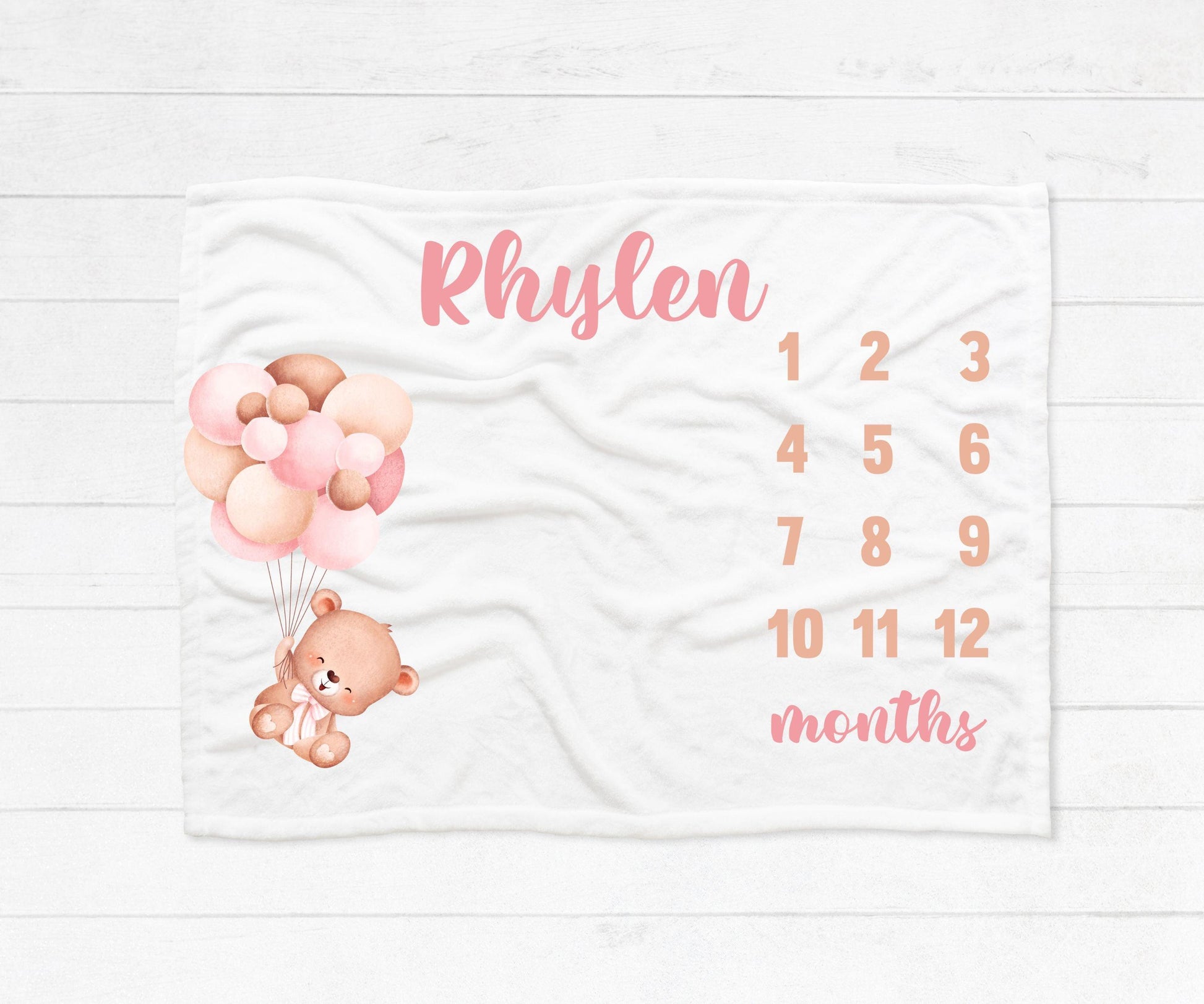 Baby Girl Balloon Milestone Blanket - Custom Name - BentleyBlueCo