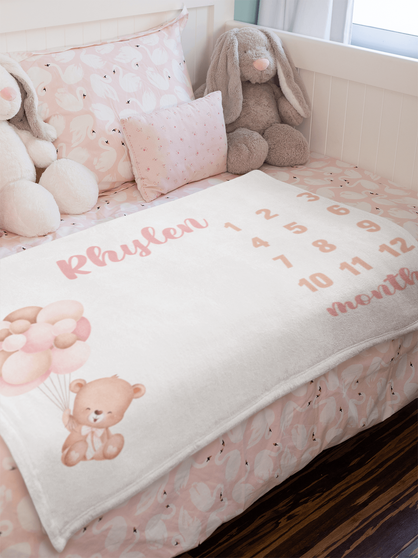 Baby Girl Balloon Milestone Blanket - Custom Name - BentleyBlueCo