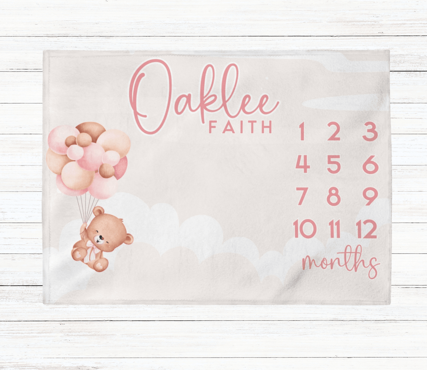 Baby Girl Bear Milestone Blanket - Custom Name - BentleyBlueCo