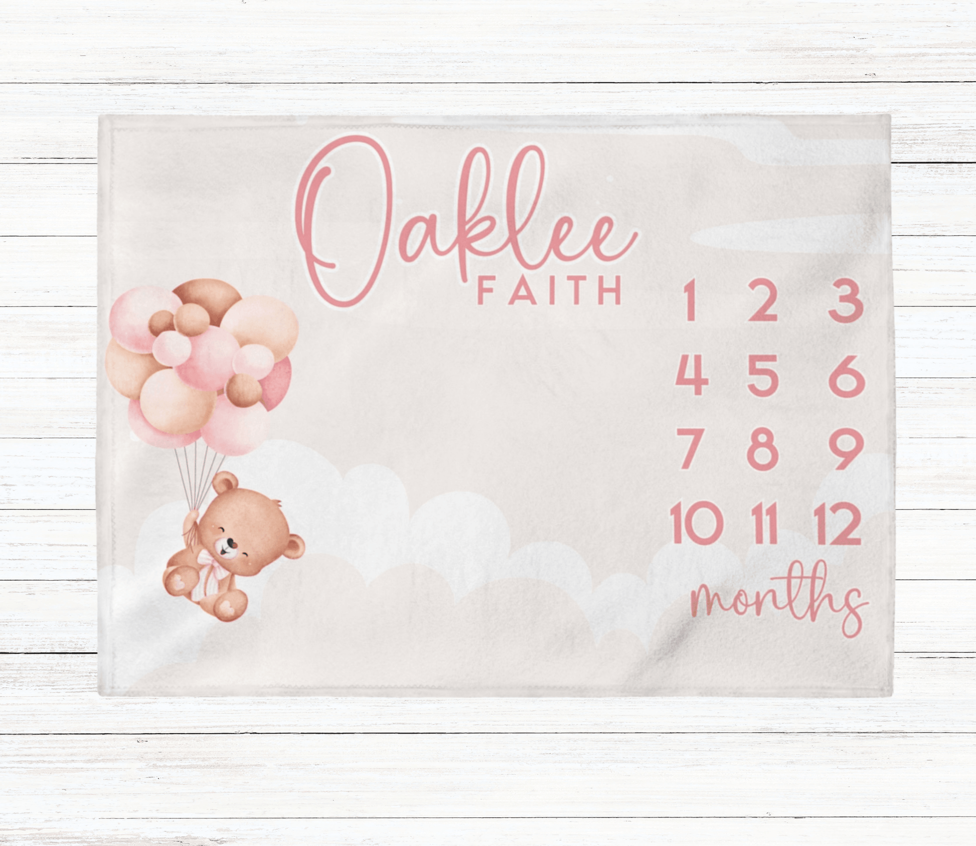 Baby Girl Bear Milestone Blanket - Custom Name - BentleyBlueCo