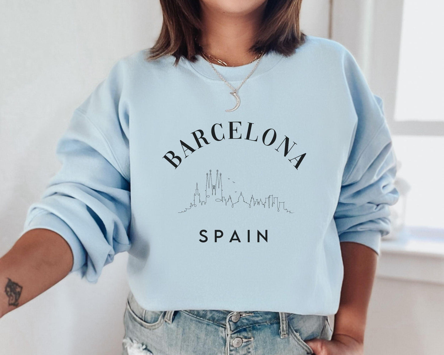 Barcelona Spain Crewneck - BentleyBlueCo