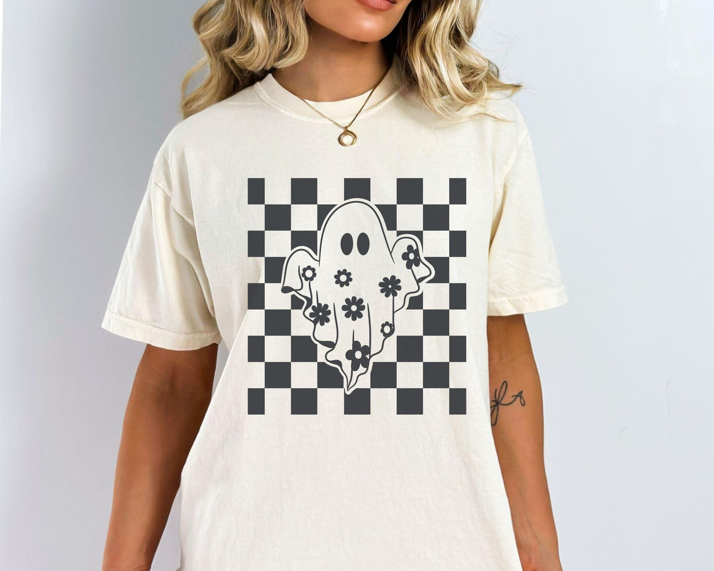 Checker Ghost Comfort Colors T-Shirt - BentleyBlueCo