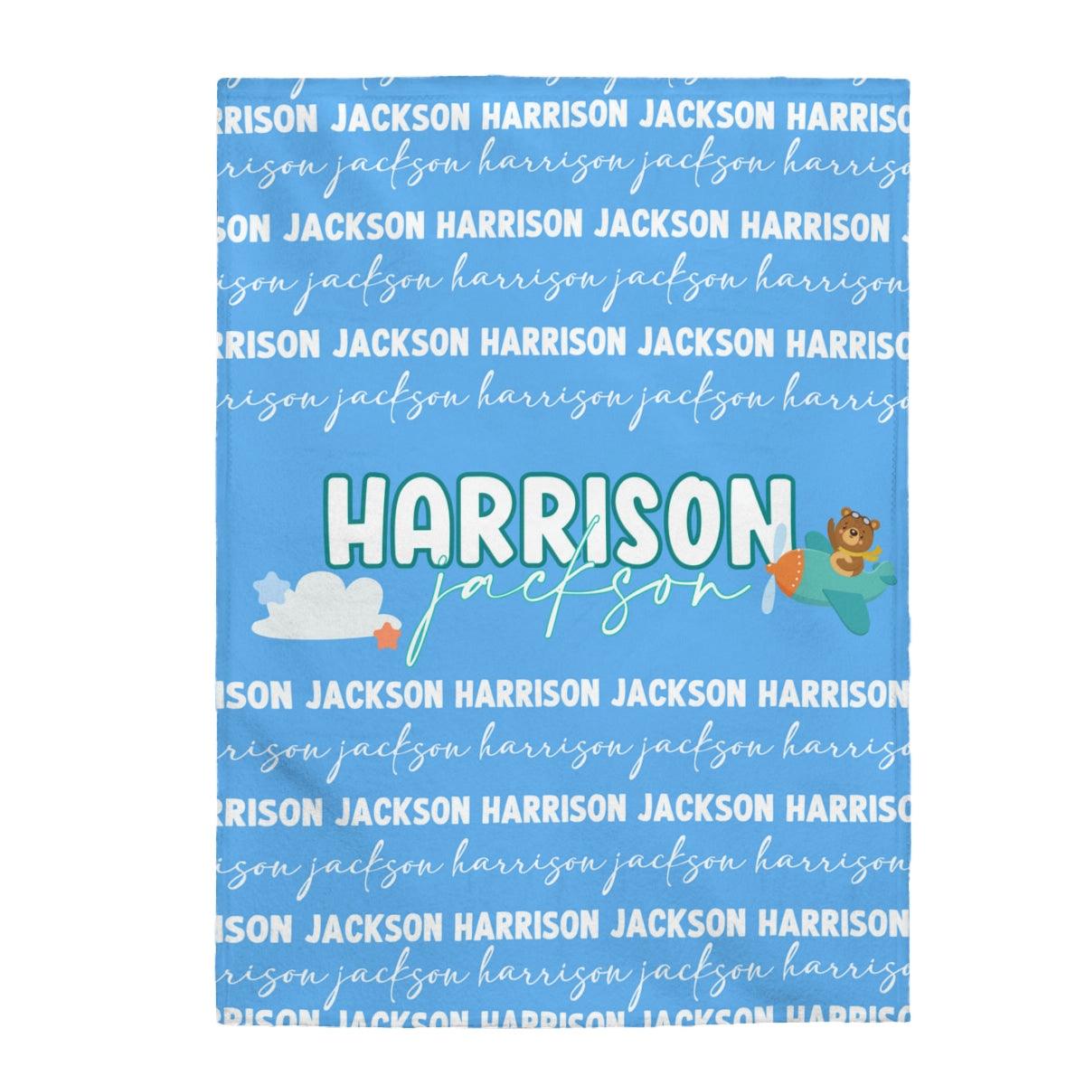 Custom Name Baby Blanket - Airplane - BentleyBlueCo