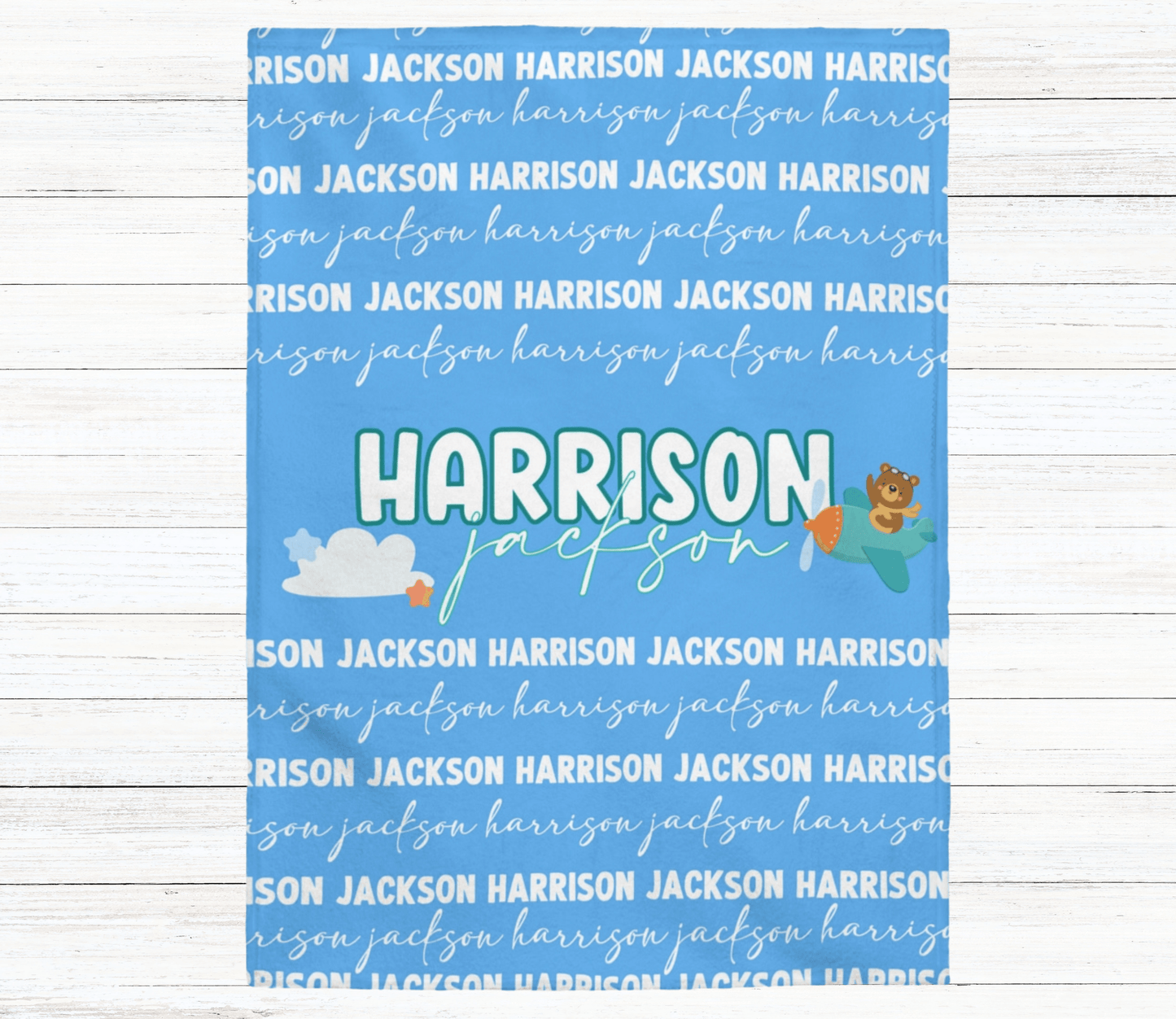 Custom Name Baby Blanket - Airplane - BentleyBlueCo