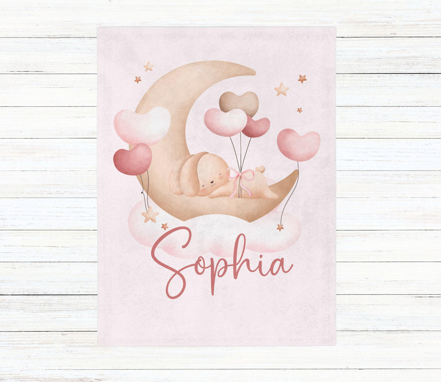 Custom Name Baby Blanket - Bunny Moon - BentleyBlueCo