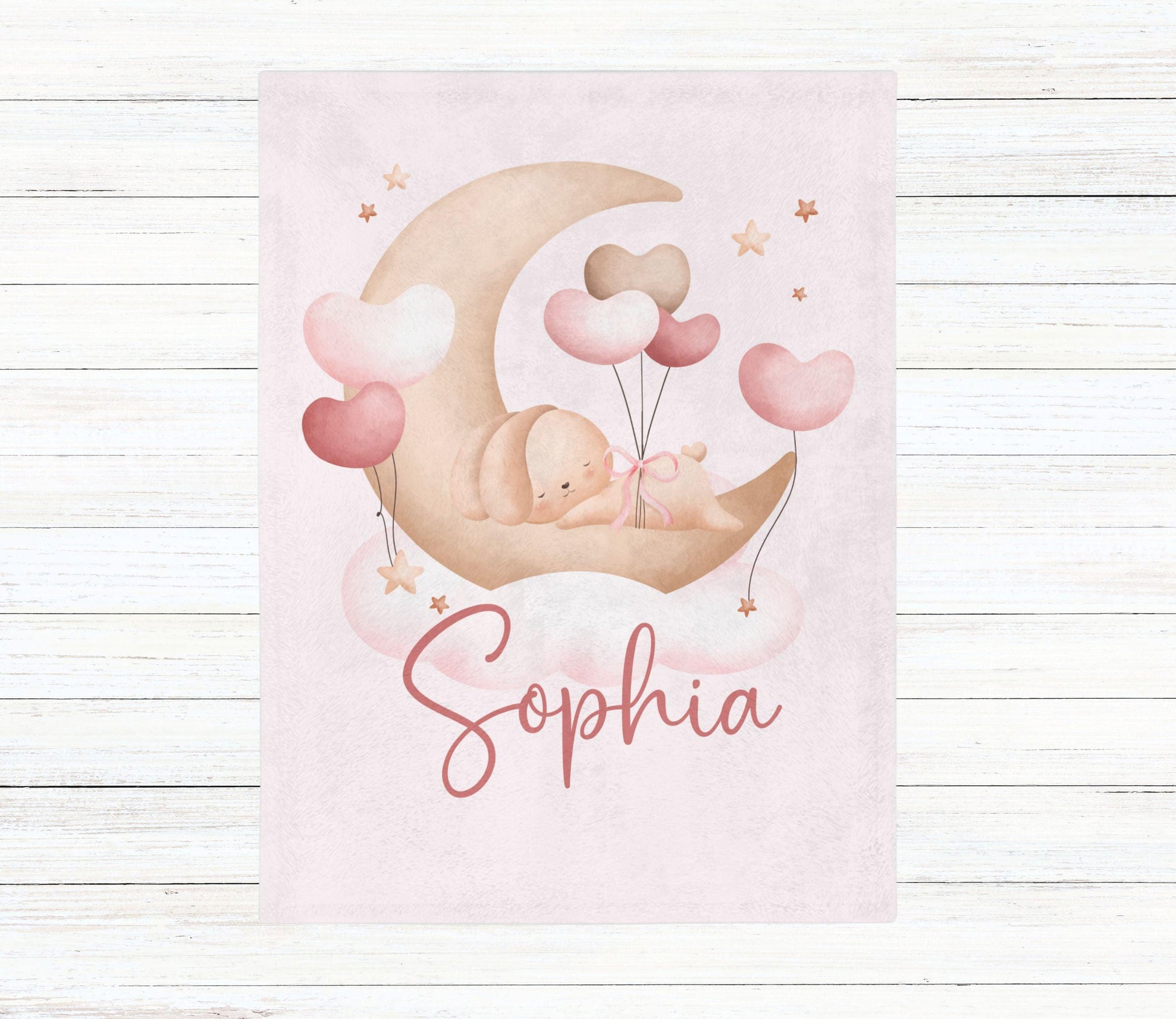 Custom Name Baby Blanket - Bunny Moon - BentleyBlueCo