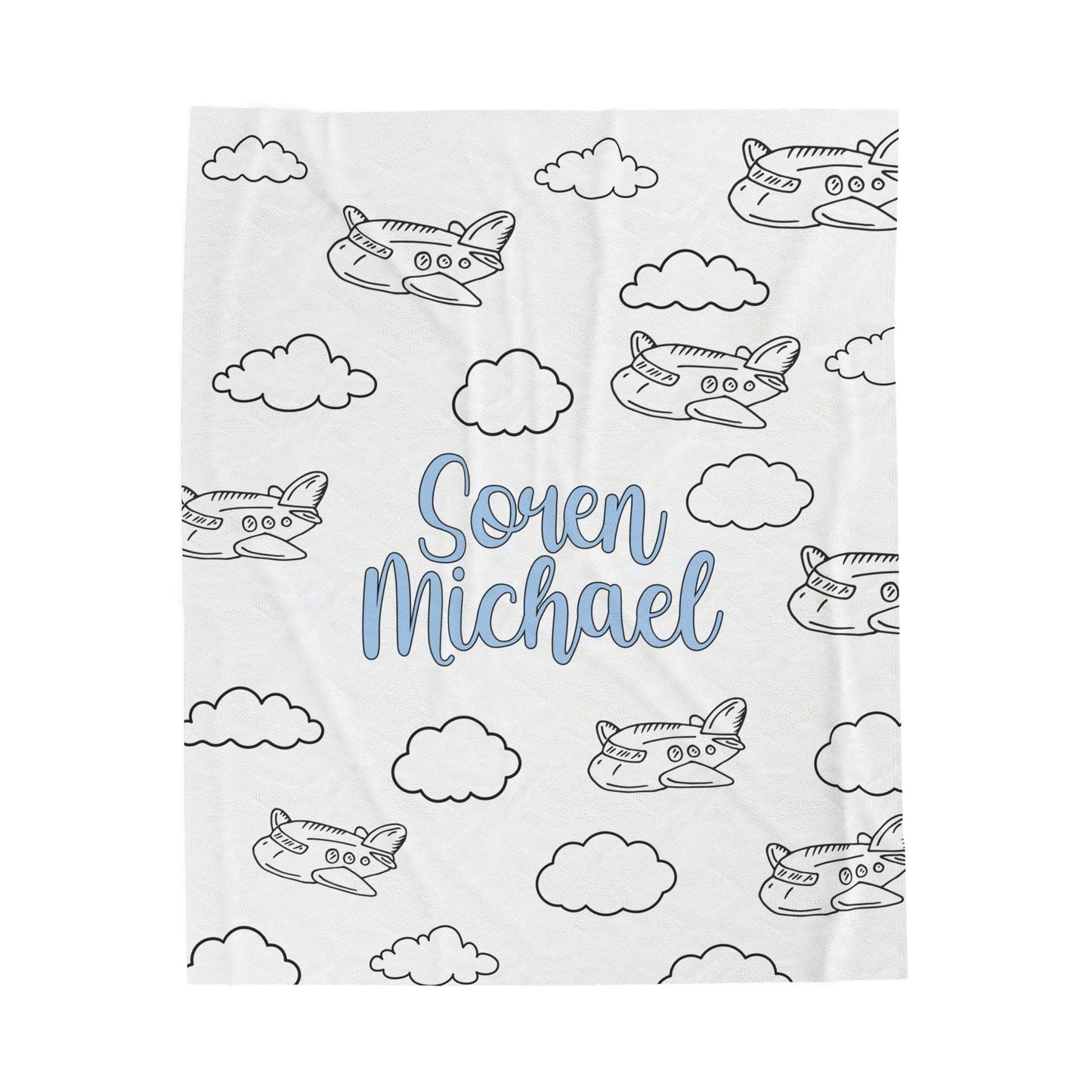 Custom Name Baby Blanket - Cute Planes - BentleyBlueCo