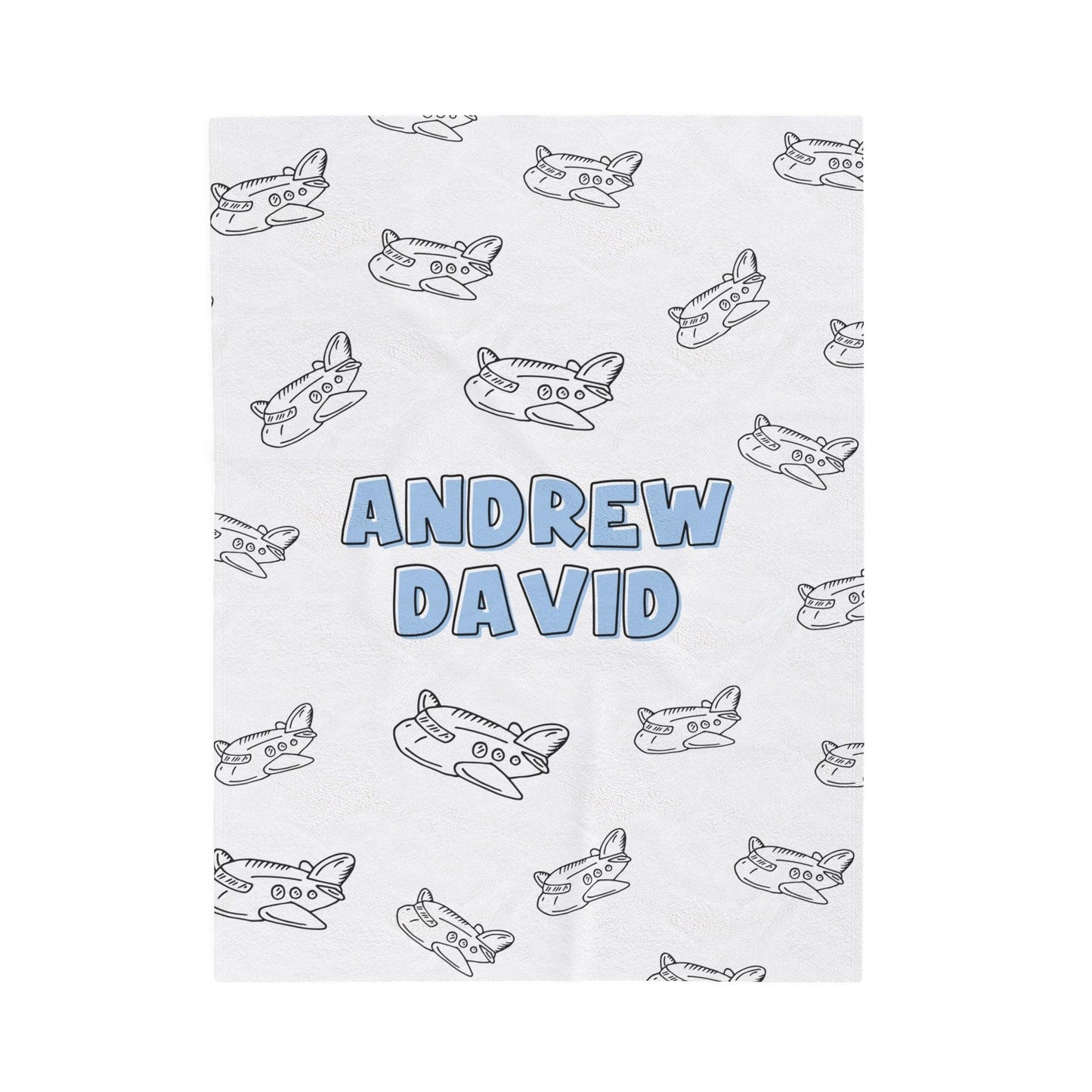 Custom Name Baby Blanket - Doodle Airplane - BentleyBlueCo