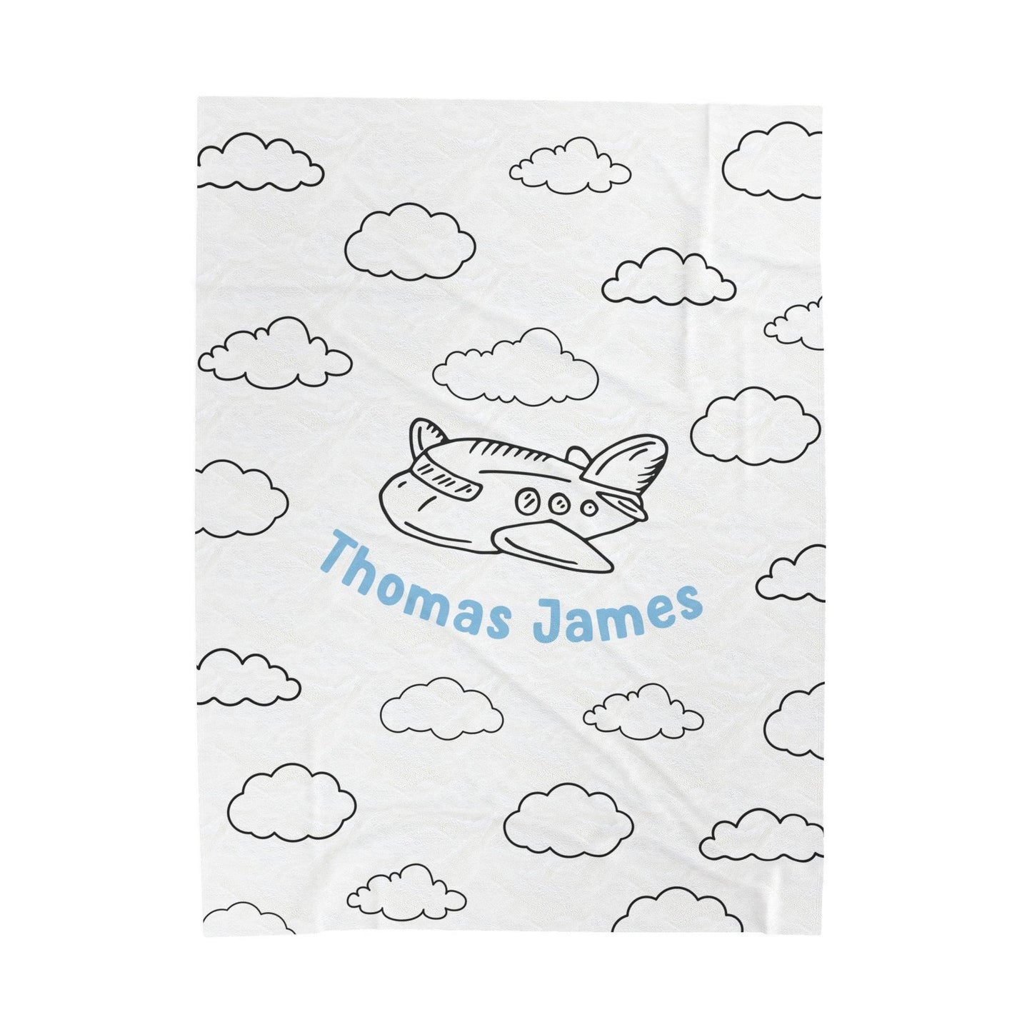 Custom Name Baby Blanket - Doodle Plane - BentleyBlueCo