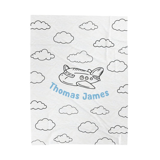 Custom Name Baby Blanket - Doodle Plane - BentleyBlueCo