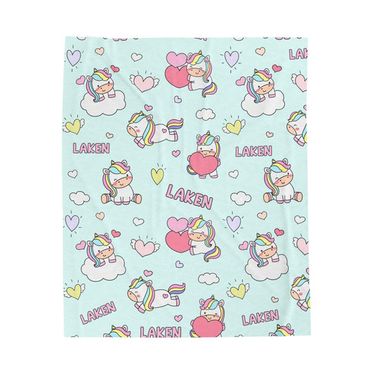 Custom Name Baby Blanket - Doodle Unicorn - BentleyBlueCo