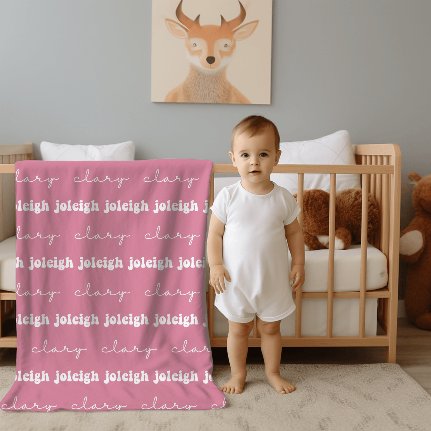 Custom Name Baby Blanket - Dusty Rose - BentleyBlueCo