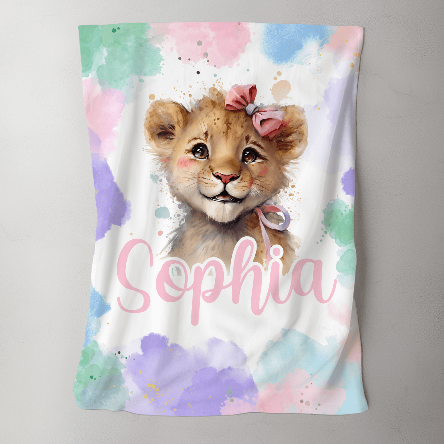 Custom Name Baby Blanket - Girl Lion - BentleyBlueCo