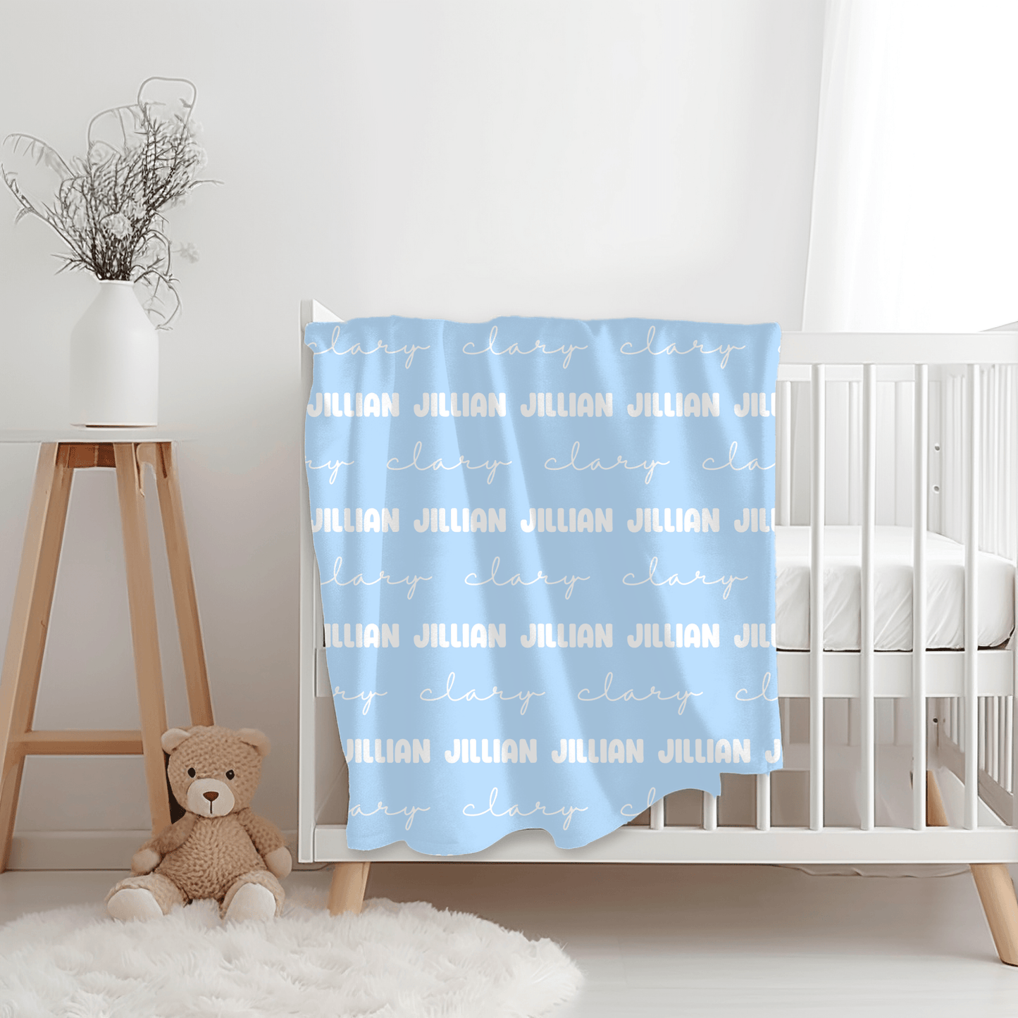 Custom Name Baby Blanket - Light Blue - BentleyBlueCo