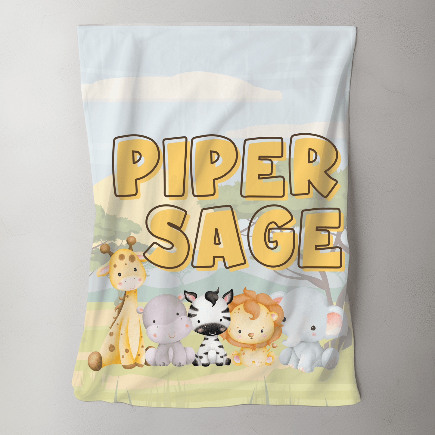 Custom Name Baby Blanket - Safari Theme - BentleyBlueCo