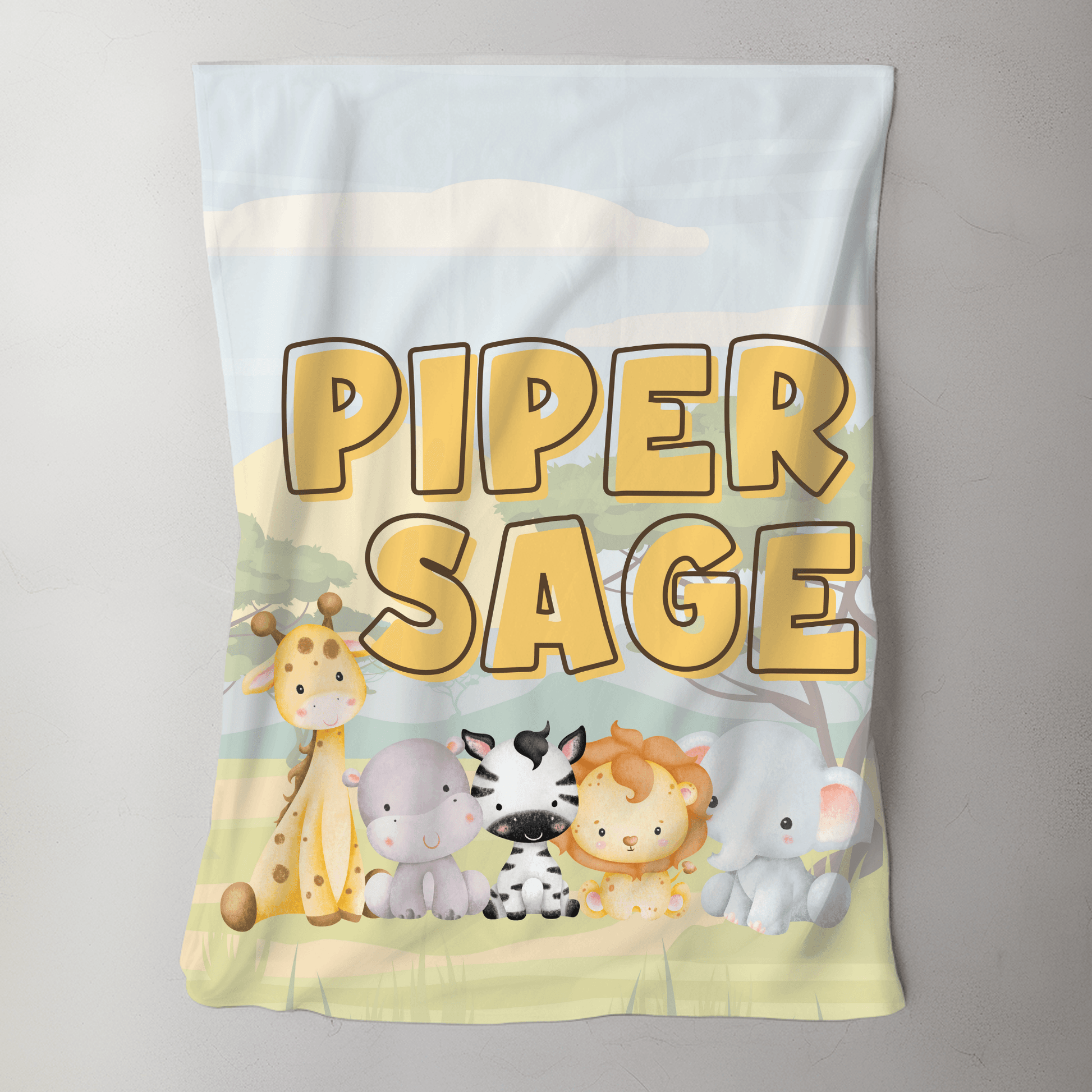 Custom Name Baby Blanket - Safari Theme - BentleyBlueCo