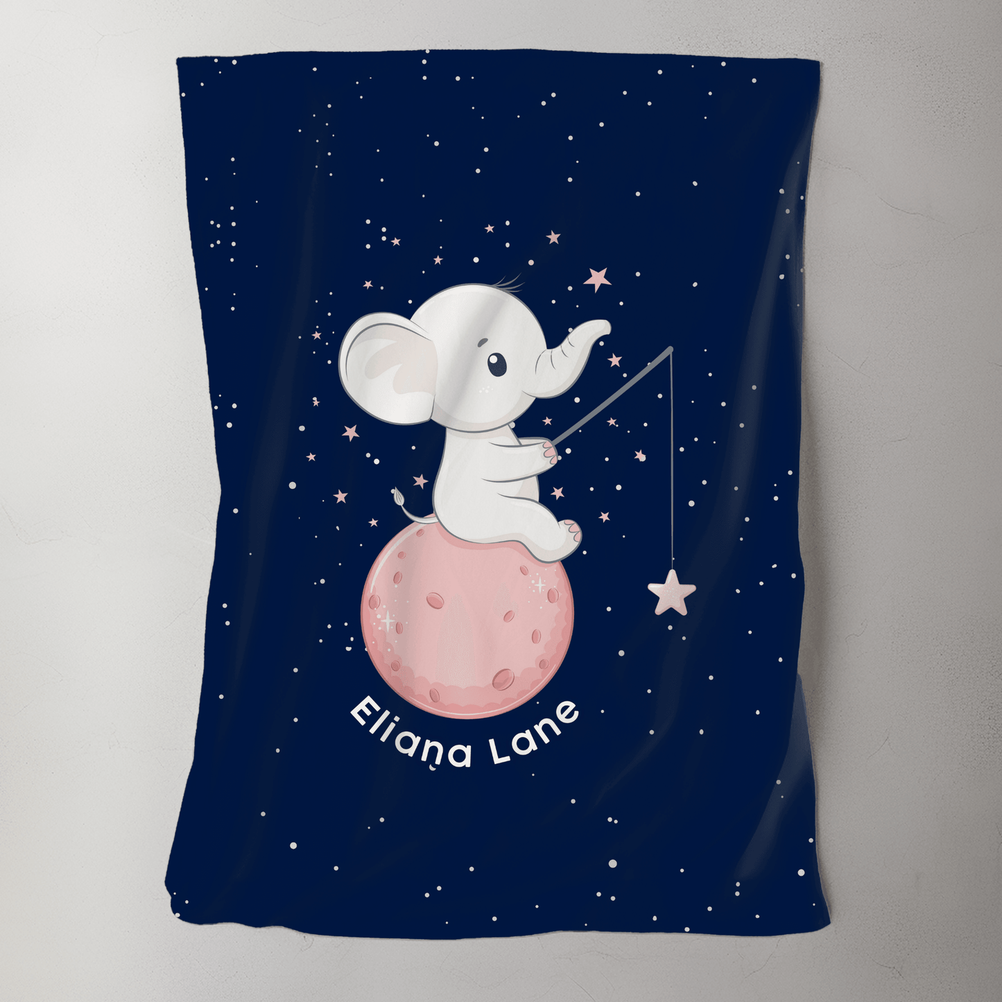 Custom Name Blanket - Baby Elephant Navy - BentleyBlueCo