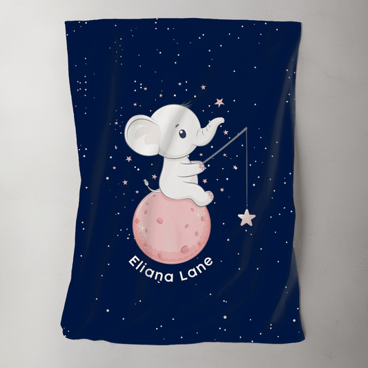 Custom Name Blanket - Baby Elephant Navy - BentleyBlueCo