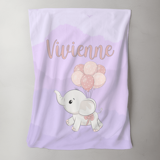 Custom Name Blanket - Baby Elephant Purple - BentleyBlueCo
