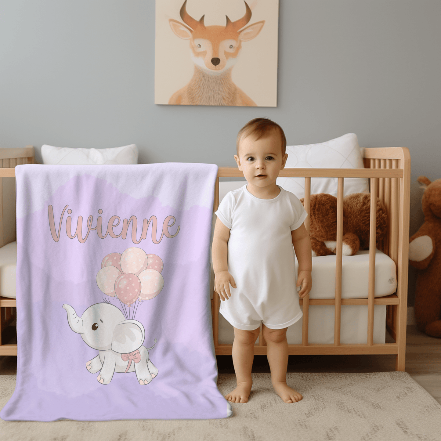 Custom Name Blanket - Baby Elephant Purple - BentleyBlueCo