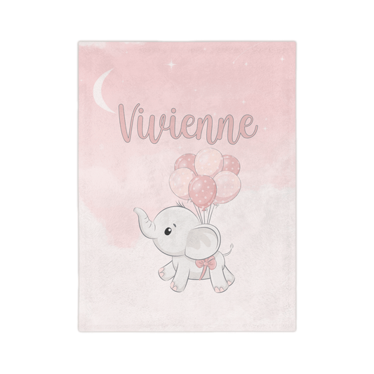 Custom Name Blanket - Girl Elephant Balloons - BentleyBlueCo