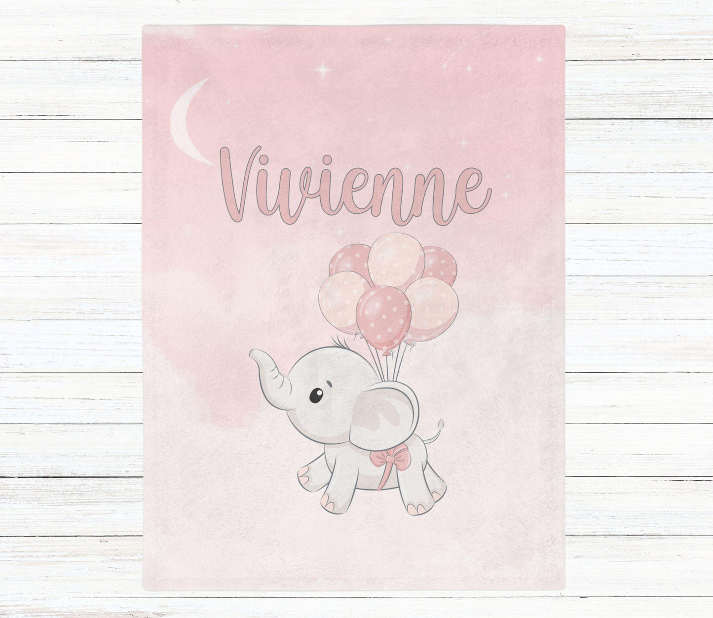 Custom Name Blanket - Girl Elephant Balloons - BentleyBlueCo