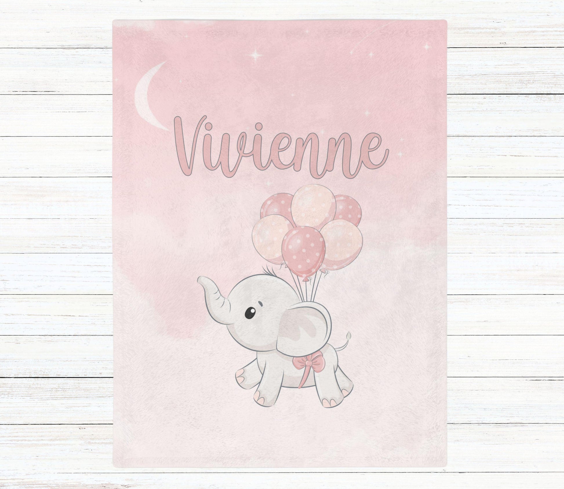 Custom Name Blanket - Girl Elephant Balloons - BentleyBlueCo
