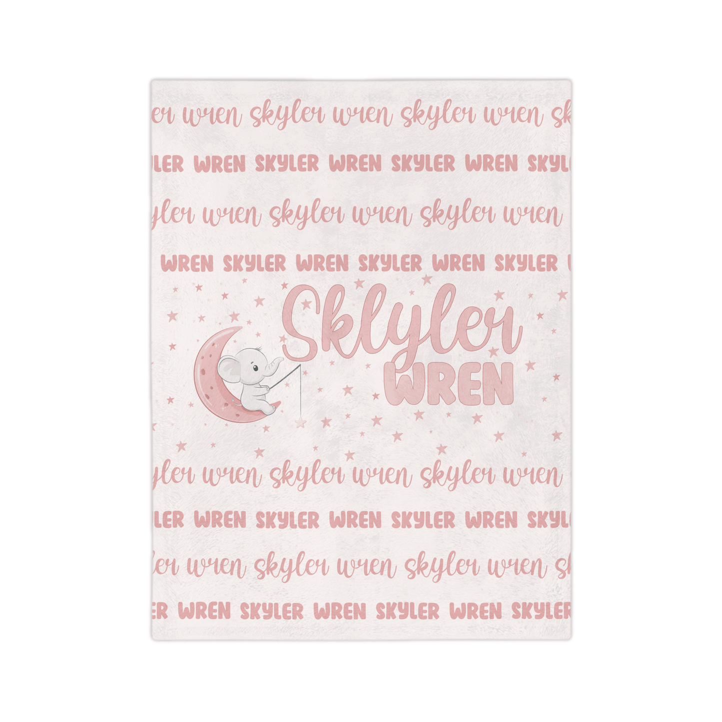 Custom Name Blanket - Girl Elephant Moon - BentleyBlueCo